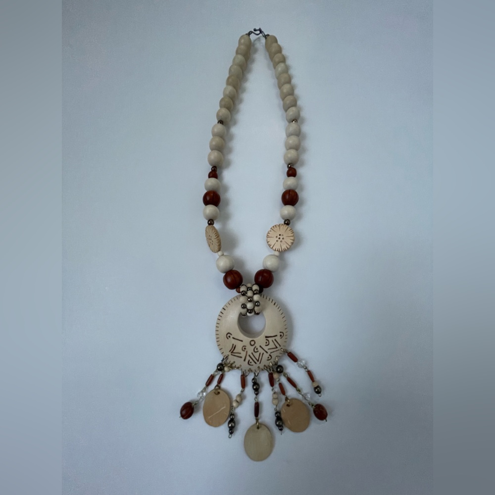 Vintage Wood & Metal Beads Necklace